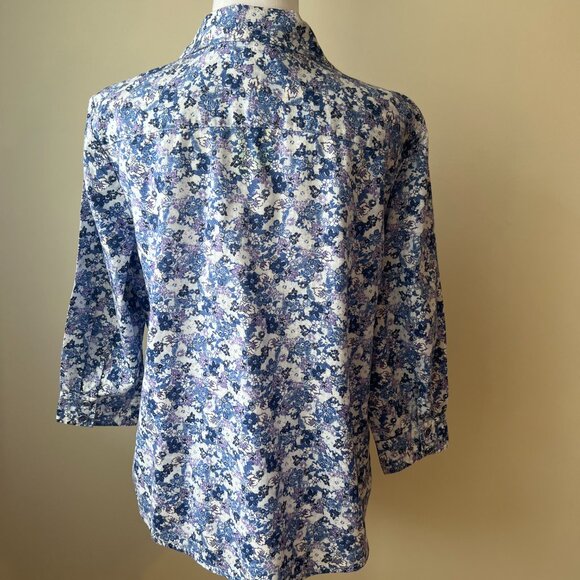Karen Scott Blue Floral Button Down Shirt - Picture 5 of 9